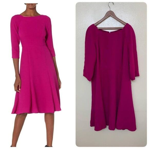 Eliza J Crepe Fit & Flare Swing Midi Dress Plus Size 14W Fuchsia Pink $168 - Picture 2 of 12